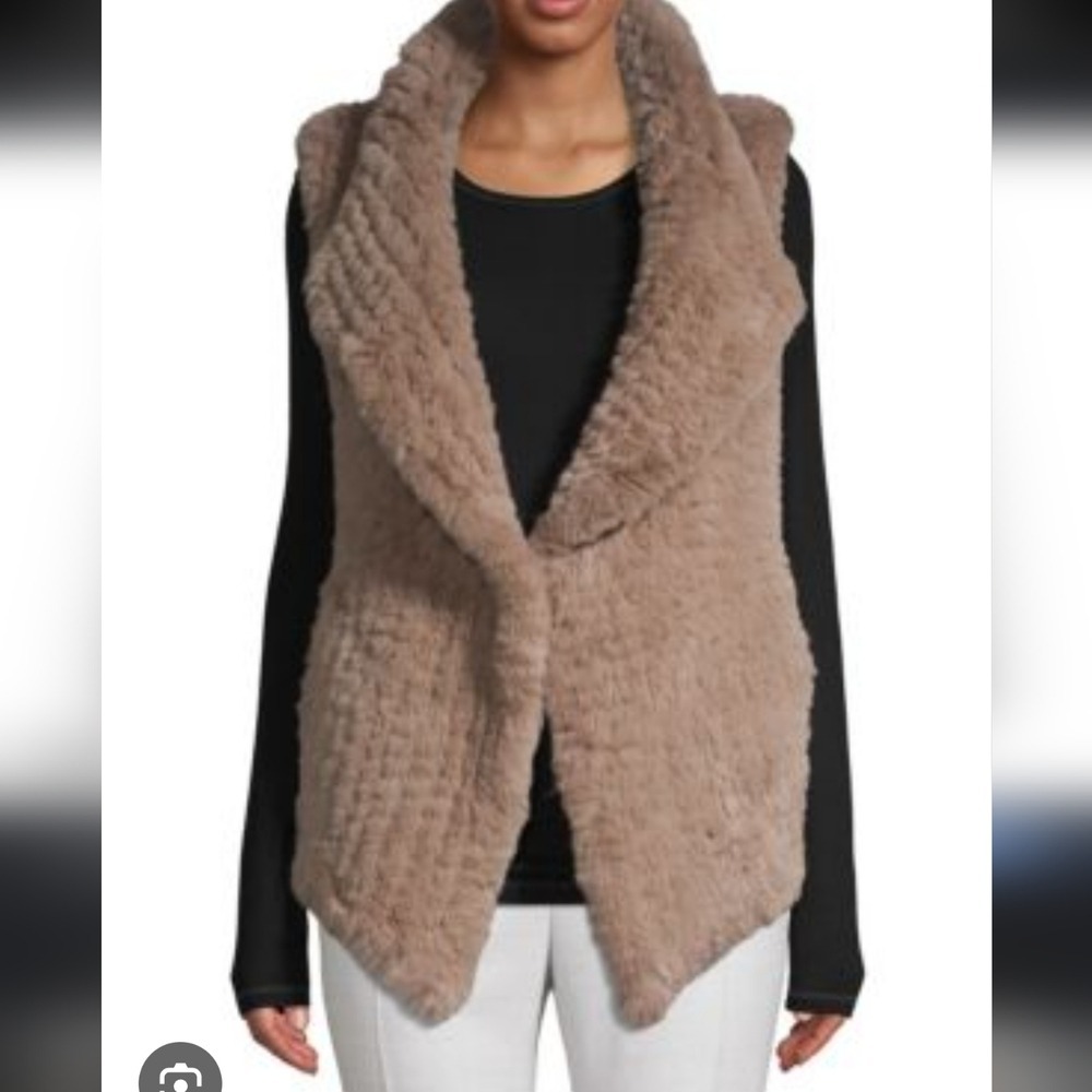 Stella + Lorenzo Faux Fur Vest Taupe Mauve Open Front Shawl Collar Small